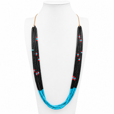 Black Jet, Apple Coral and Turquoise Necklace Santo Domingo