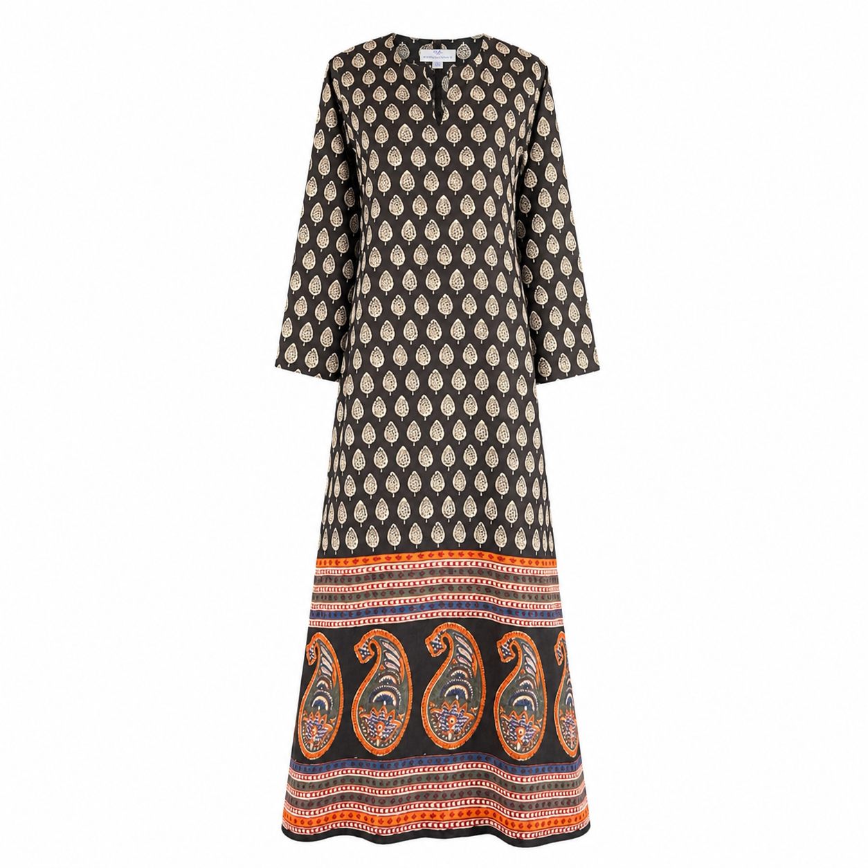 Black Pompeii Paisley Block Printed Tunic Dress