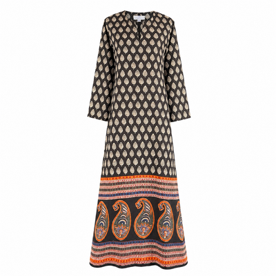 Black Pompeii Paisley Block Printed Tunic Dress
