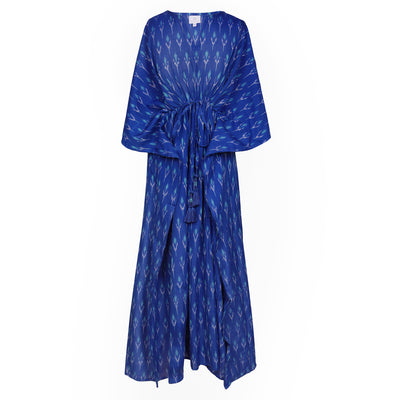 Brindisi Blue Cotton Ikat Maxi Kaftan Dress