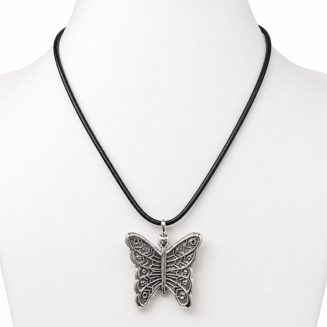 Navajo Silver Butterfly Pendant Necklace Tufa Cast