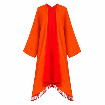 Orange and Tomato Red Boiled Wool Kimono Coat One of a Kind