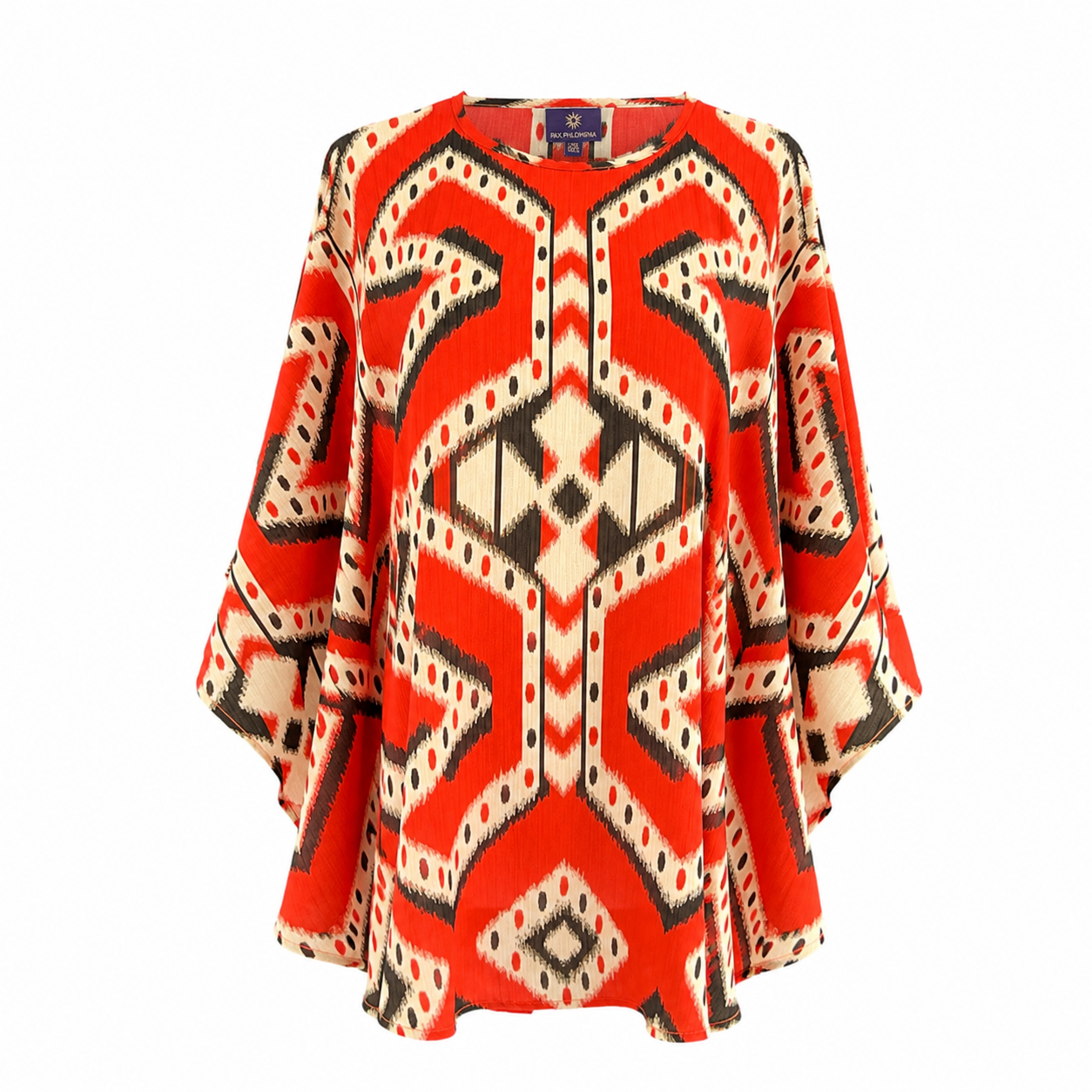 Bukhara Coral Ikat Italian Silk Poncho