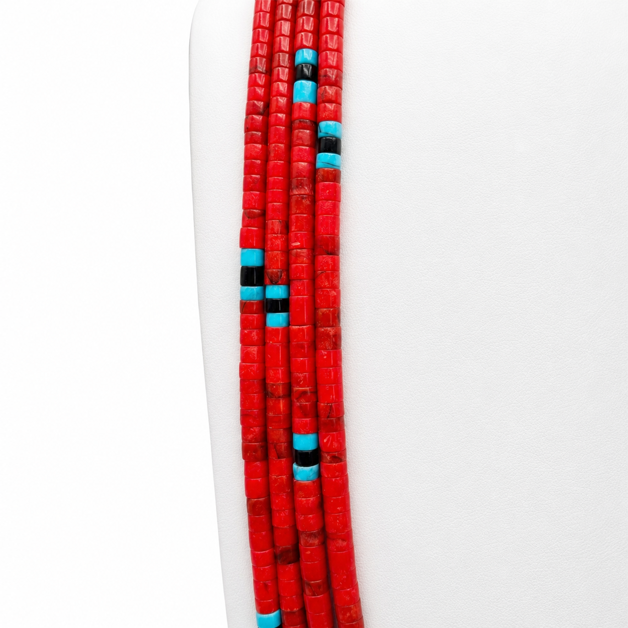 Turquoise and Apple Coral Four Strand Santo Domingo Necklace