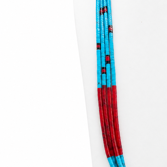 Turquoise and Apple Coral Santo Domingo Necklace