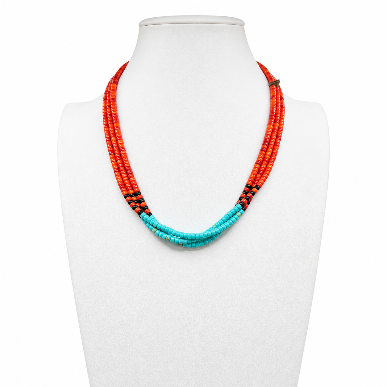 Apple Coral, Turquoise, and Black Jet Santo Domingo Necklace