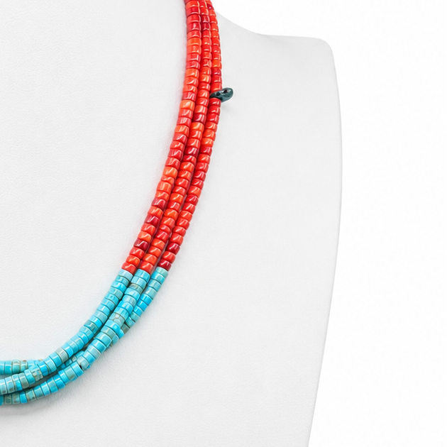 Coral, Turquoise, and Heishi Santo Domingo Necklace