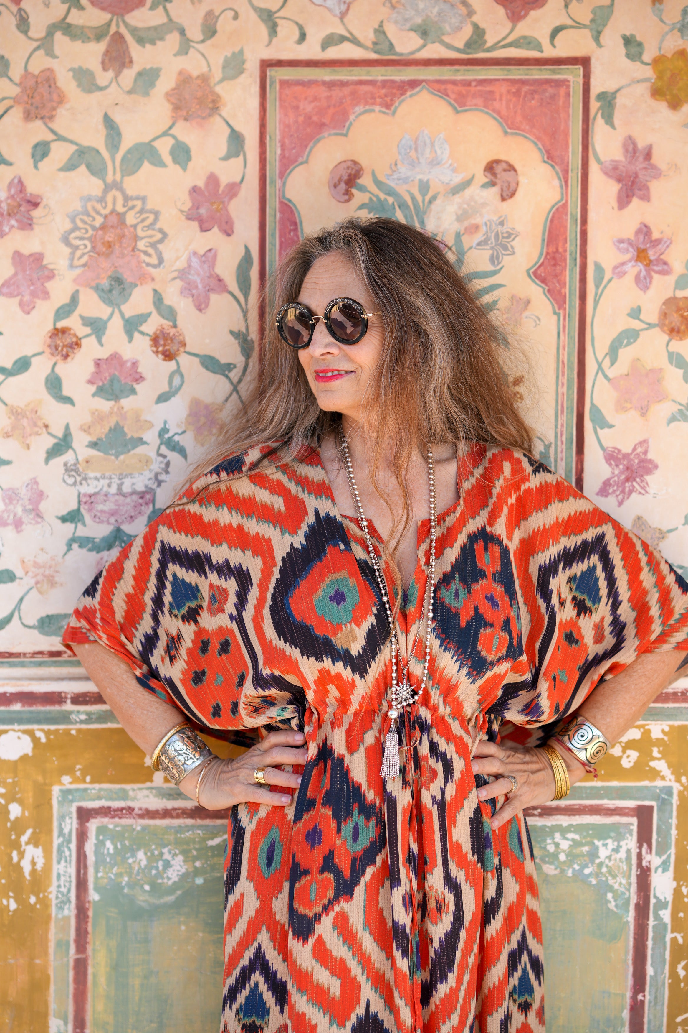 Angelo Tangelo Ikat Italian Silk Maxi Kaftan Dress
