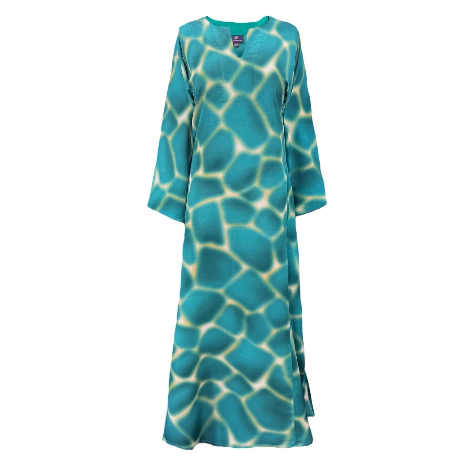 Zirafa Giraffa Teal Italian Silk Long Tunic Dress