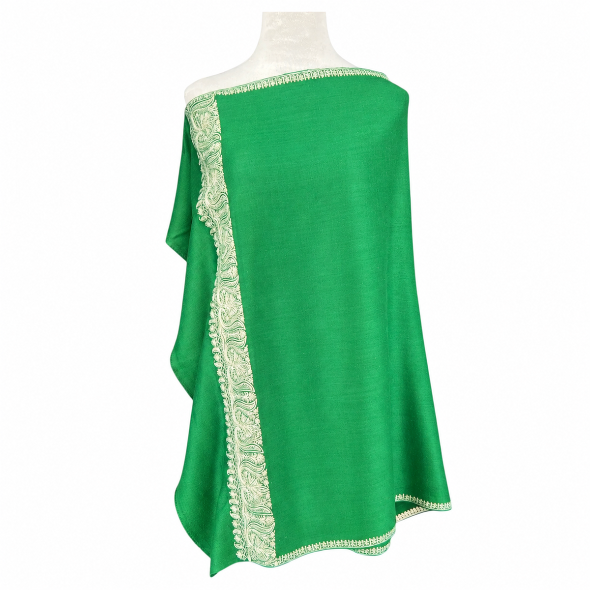 Emerald Green Embroidered Pashmina Shawl