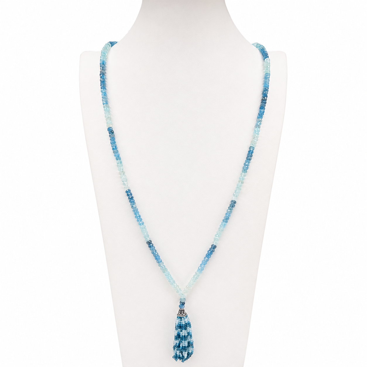 Exquisite Aquamarine Faceted Tassel Mala Necklace