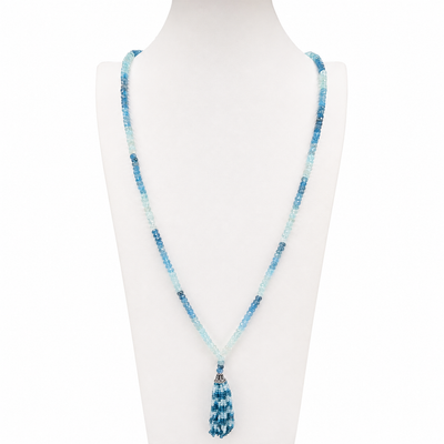 Exquisite Aquamarine Faceted Tassel Mala Necklace