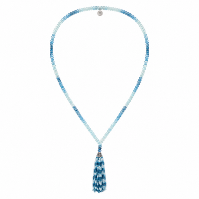Exquisite Aquamarine Faceted Tassel Mala Necklace