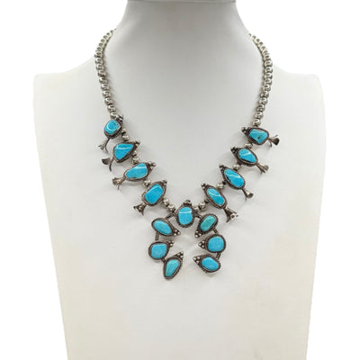Vintage Navajo Turquoise Squash Blossom Necklace