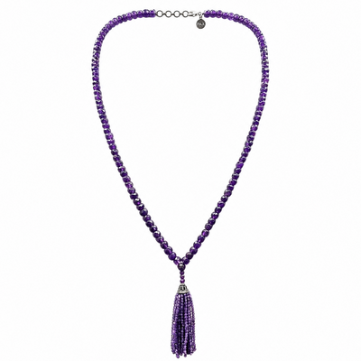 Faceted Amethyst Tassel Mala Necklace