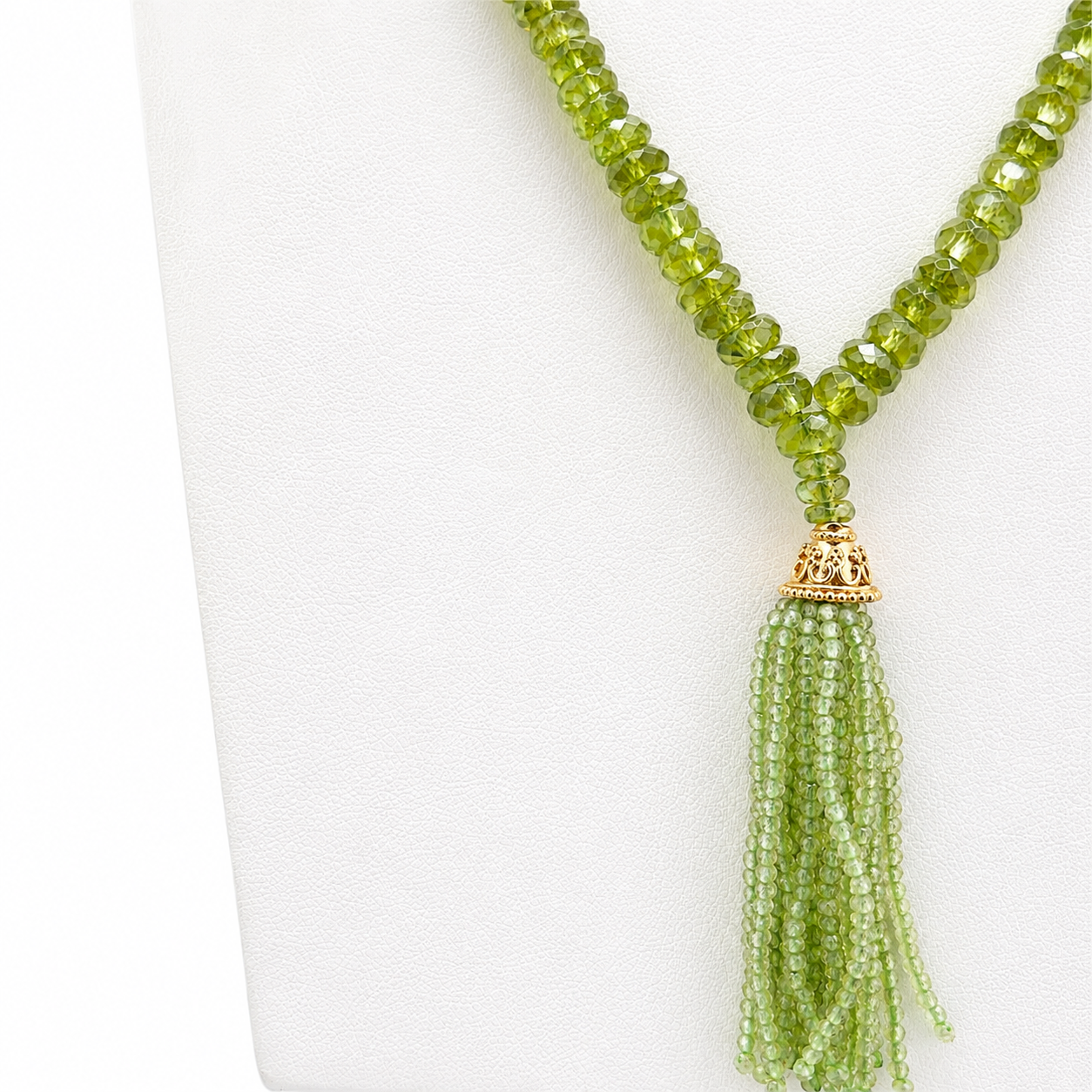 Faceted Peridot Tassel Mala Necklace With 18KT Gold Details