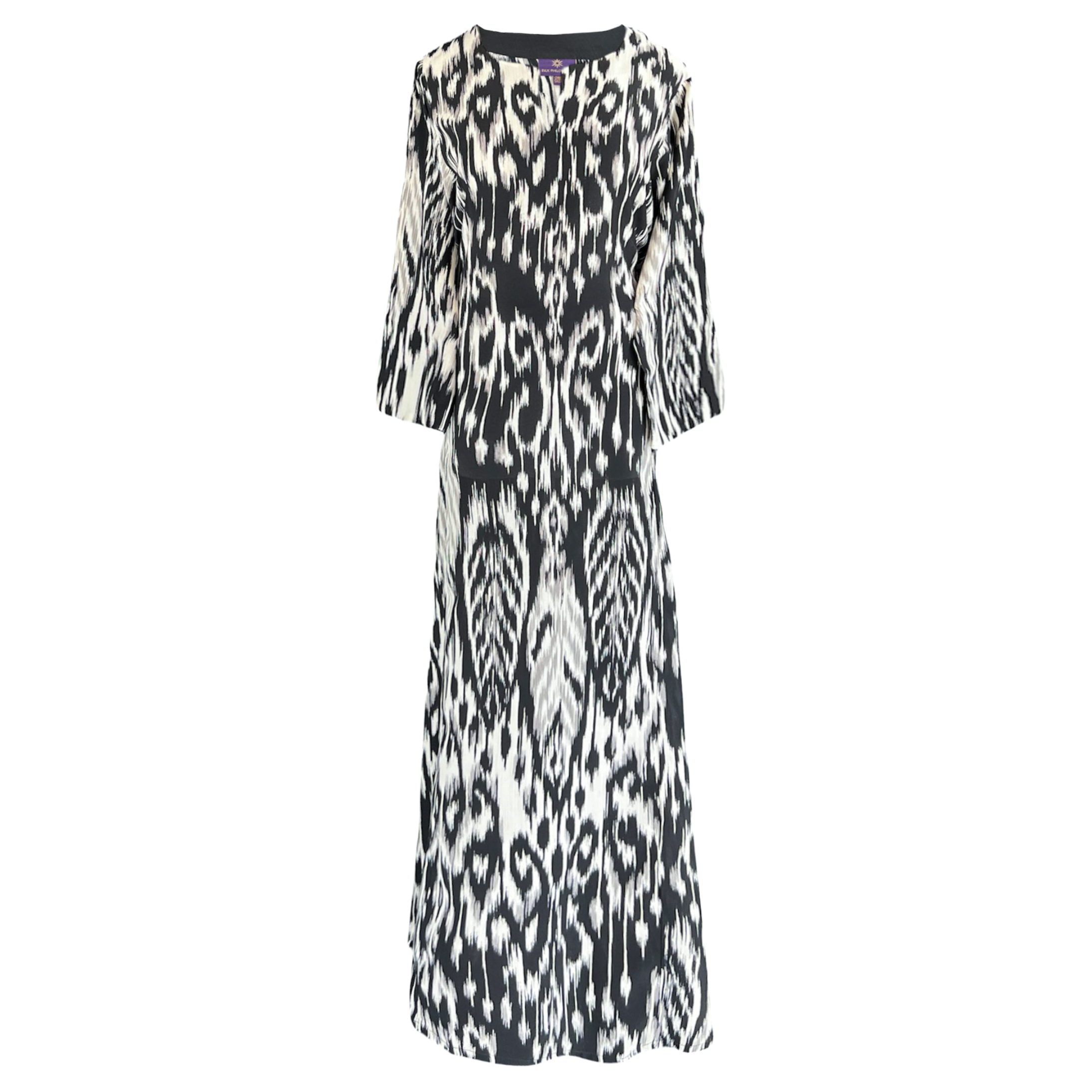 Fergana Black Ikat Italian Silk Long Tunic Dress