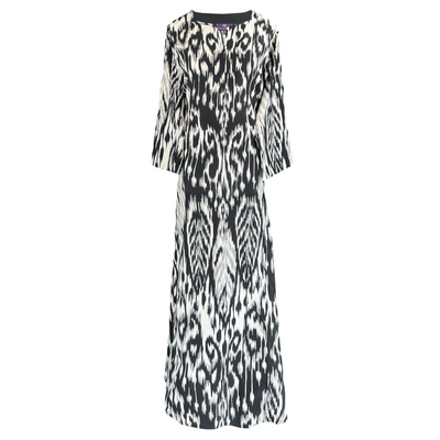 Fergana Black Ikat Italian Silk Long Tunic Dress