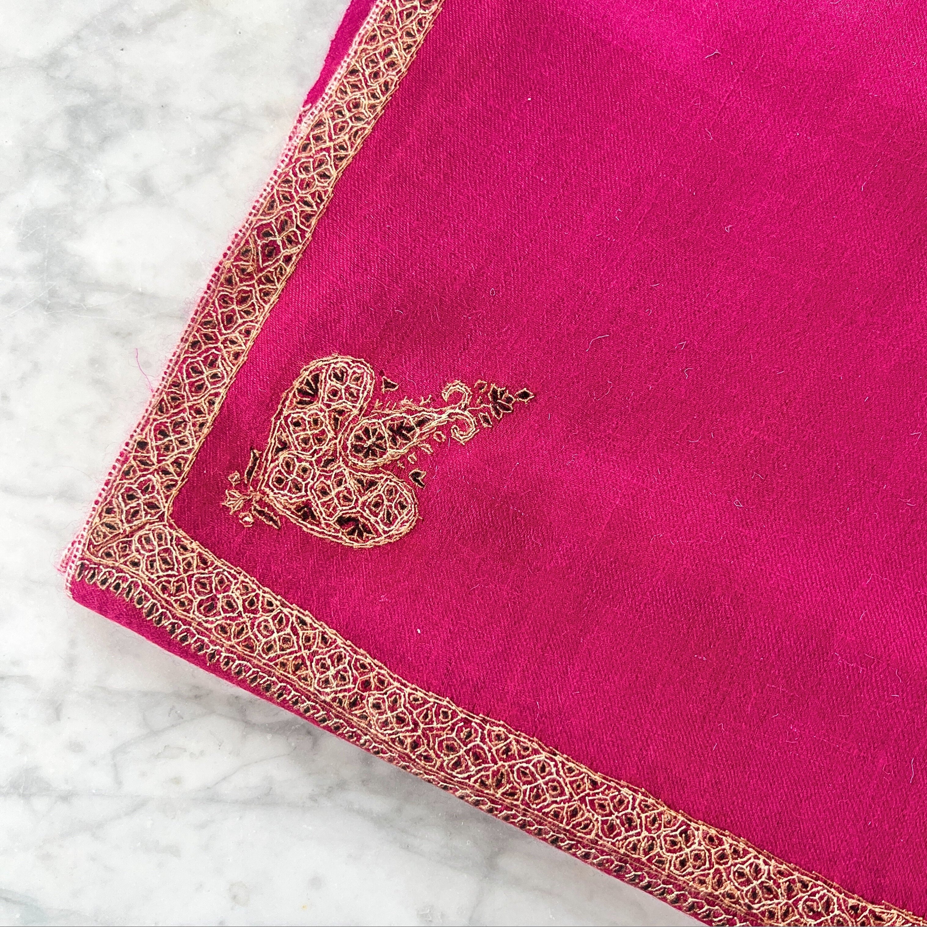 Fuchsia Hand Embroidered Pashmina Shawl One of a Kind