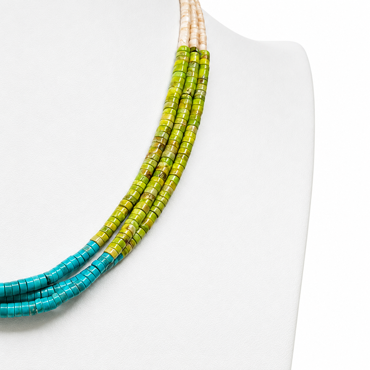 Gaspeite, Turquoise, Melon Shell, and Heishi Necklace Santo Domingo