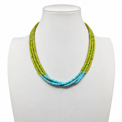 Gaspeite, Turquoise, and Heishi Three Strand Santo Domingo Necklace