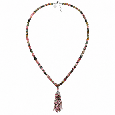 Graduated Rare Watermelon Tourmaline Tassel Mala Necklace