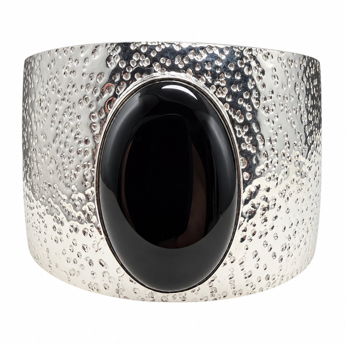 Hammered Silver and Black Onyx Cuff Bracelet