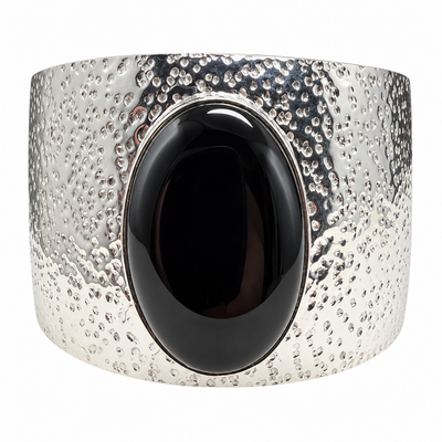 Hammered Silver and Black Onyx Cuff Bracelet