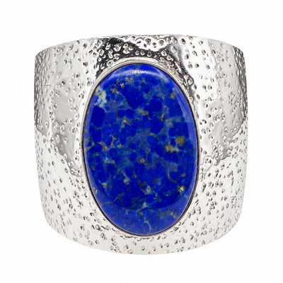 Hammered Silver and Natural Lapis Cuff Bracelet
