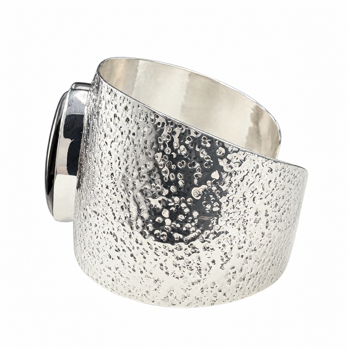 Hammered Silver and Natural Lapis Cuff Bracelet