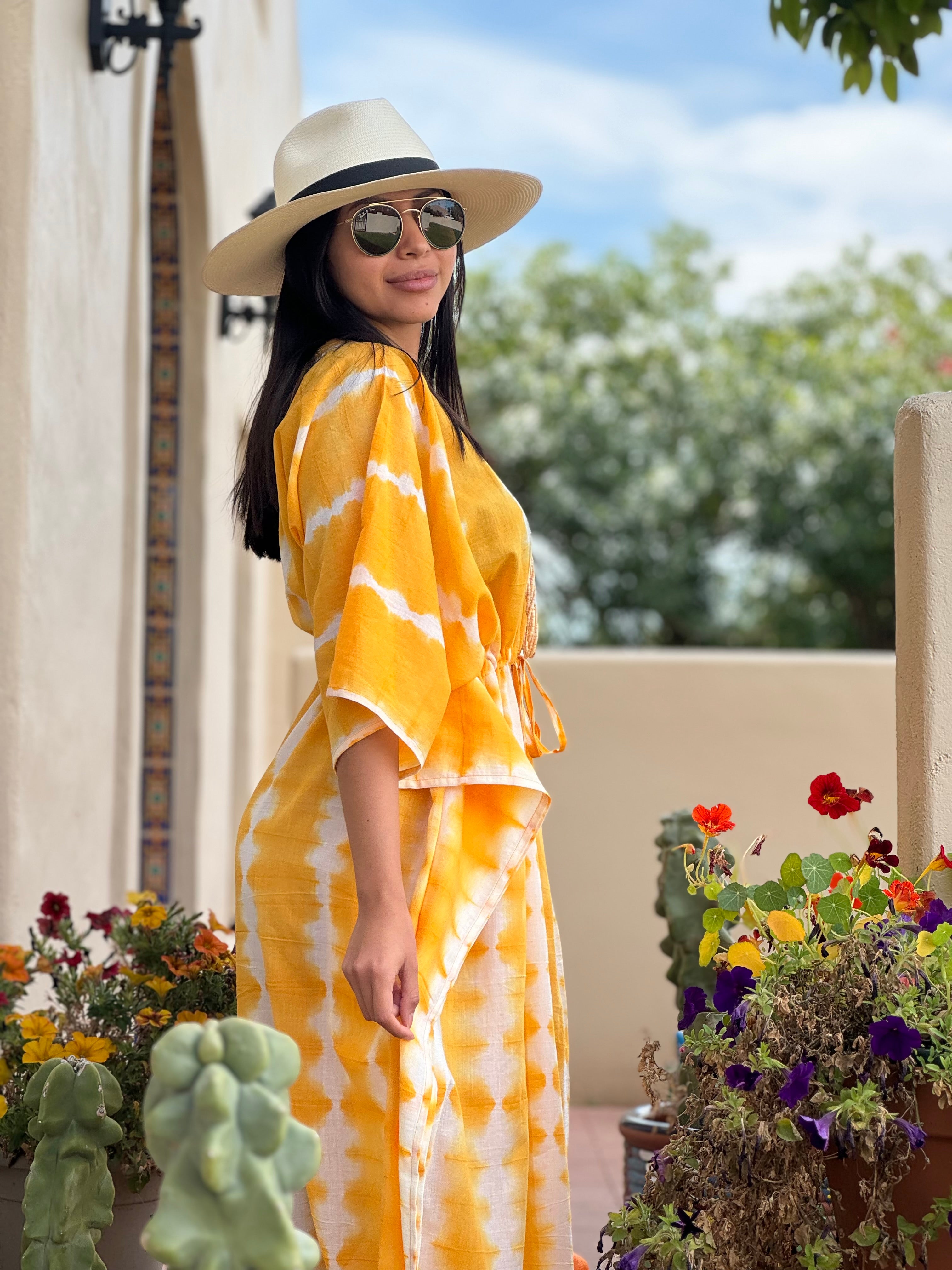 Yellow Shibori Tie-Dye Maxi Kaftan Final Sale