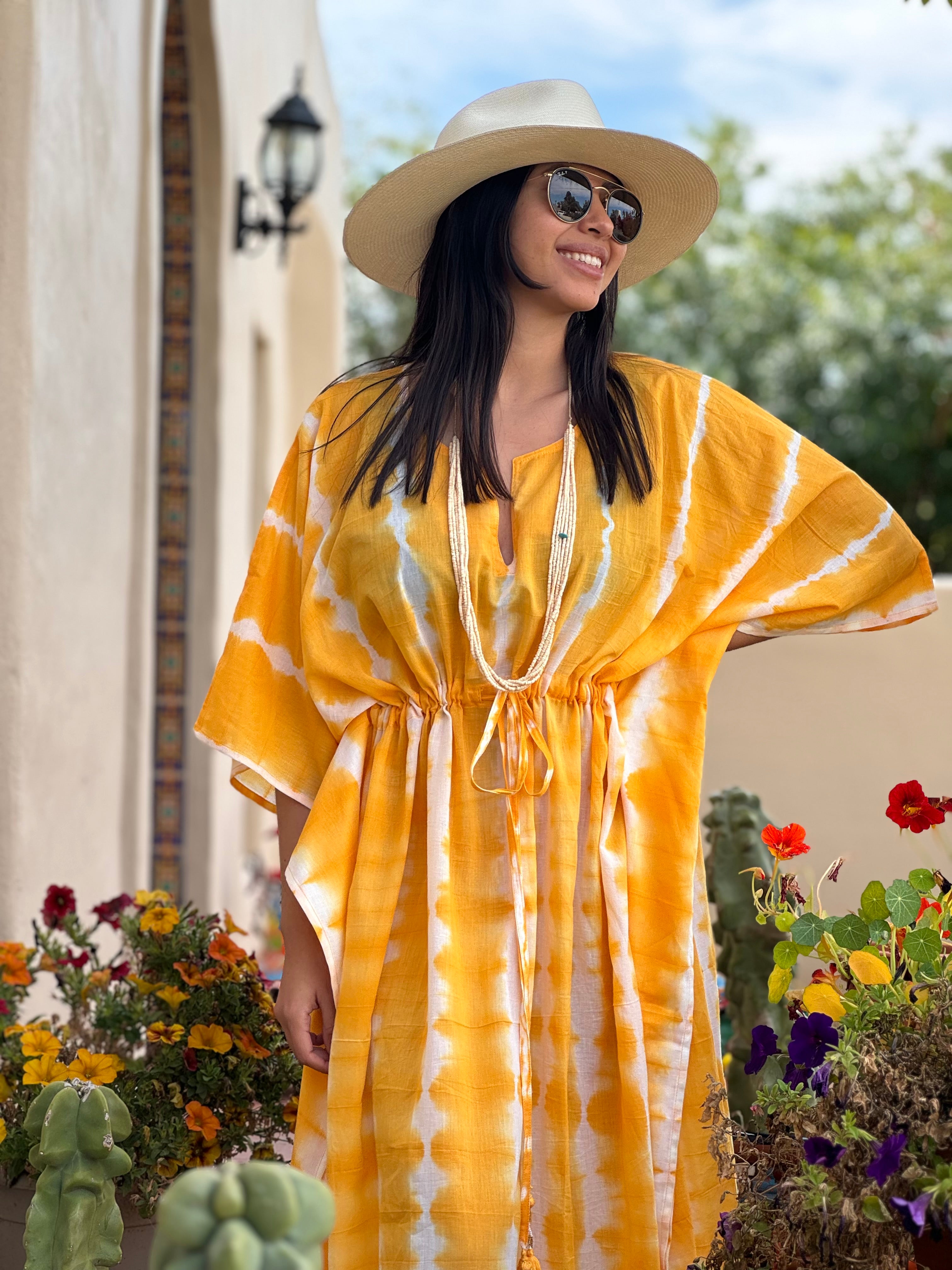 Yellow Shibori Tie-Dye Maxi Kaftan Final Sale