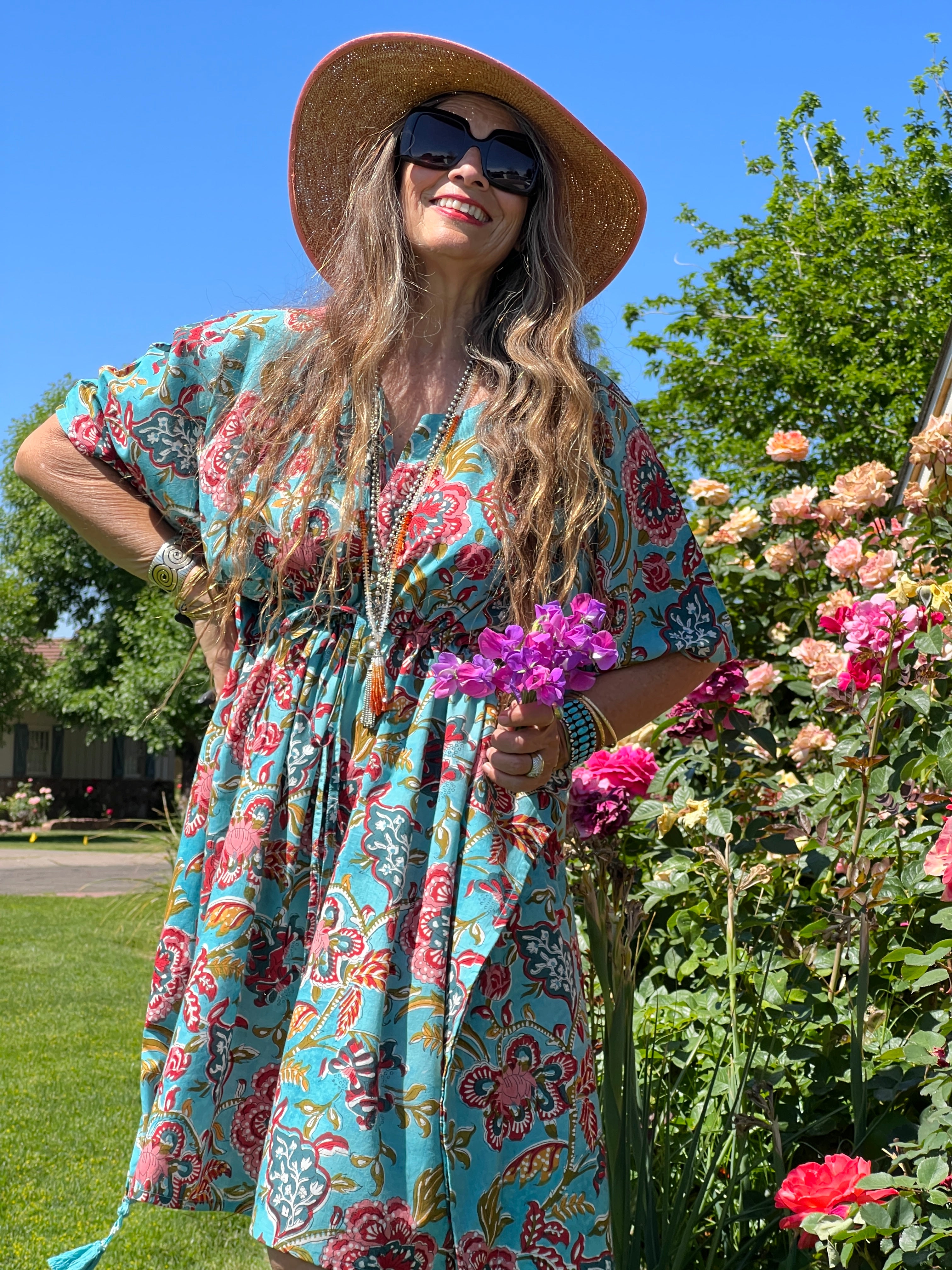 Bari Blue Floral Midi Kaftan