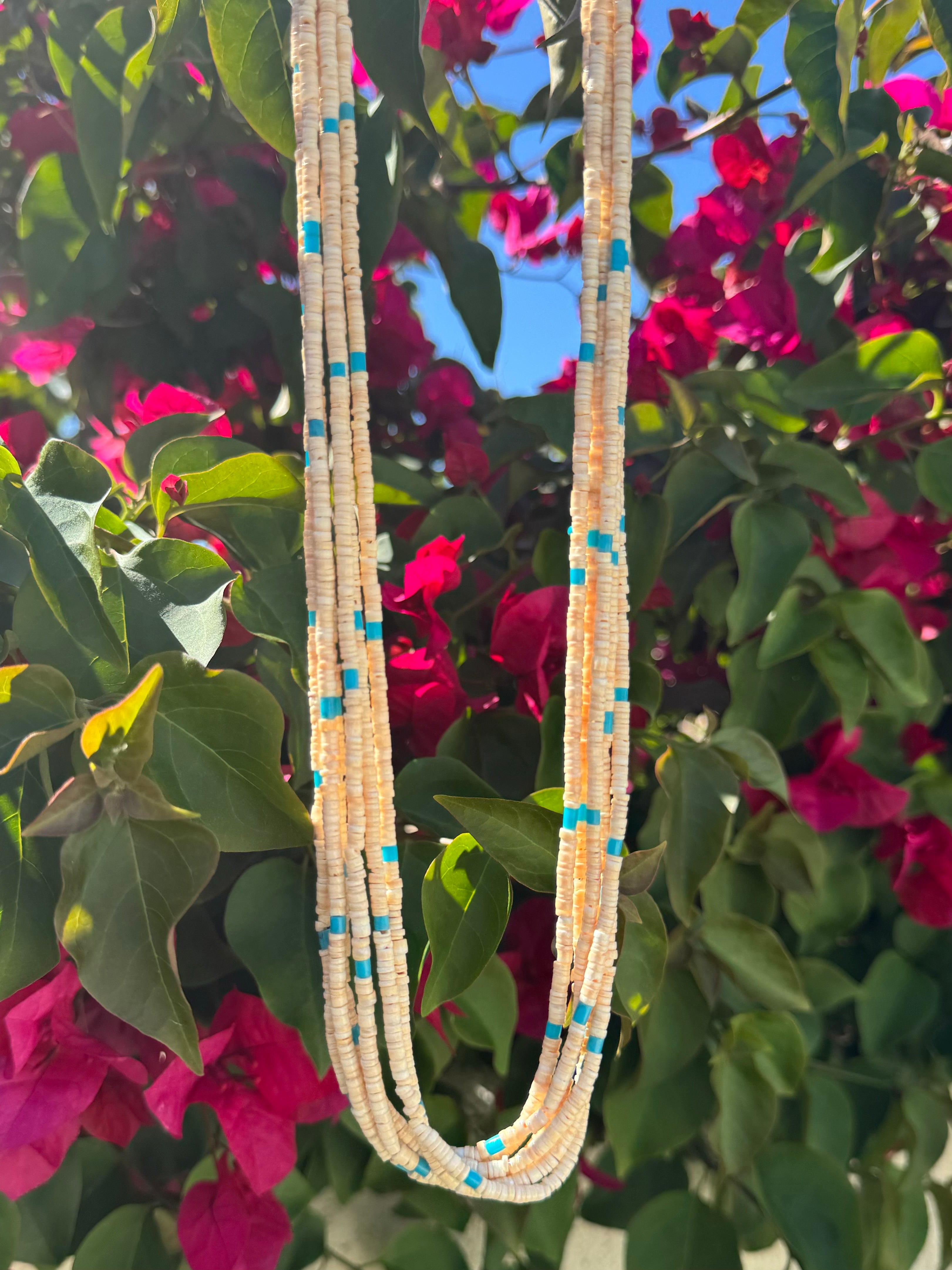 Melon Shell Turquoise Heishi Necklace Santo Domingo