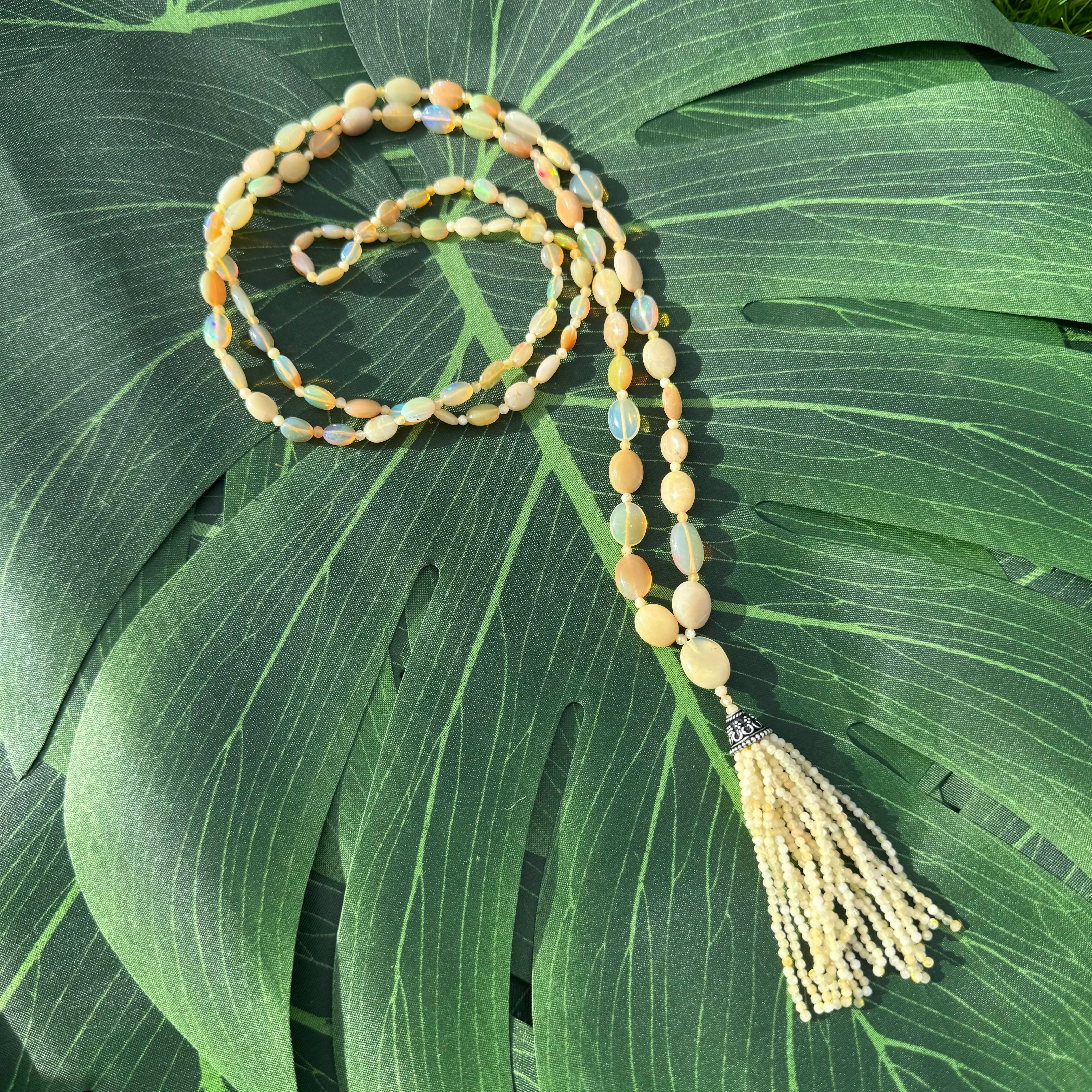 Rare Ethiopian Opal Oval Mala Necklace One of a Kind