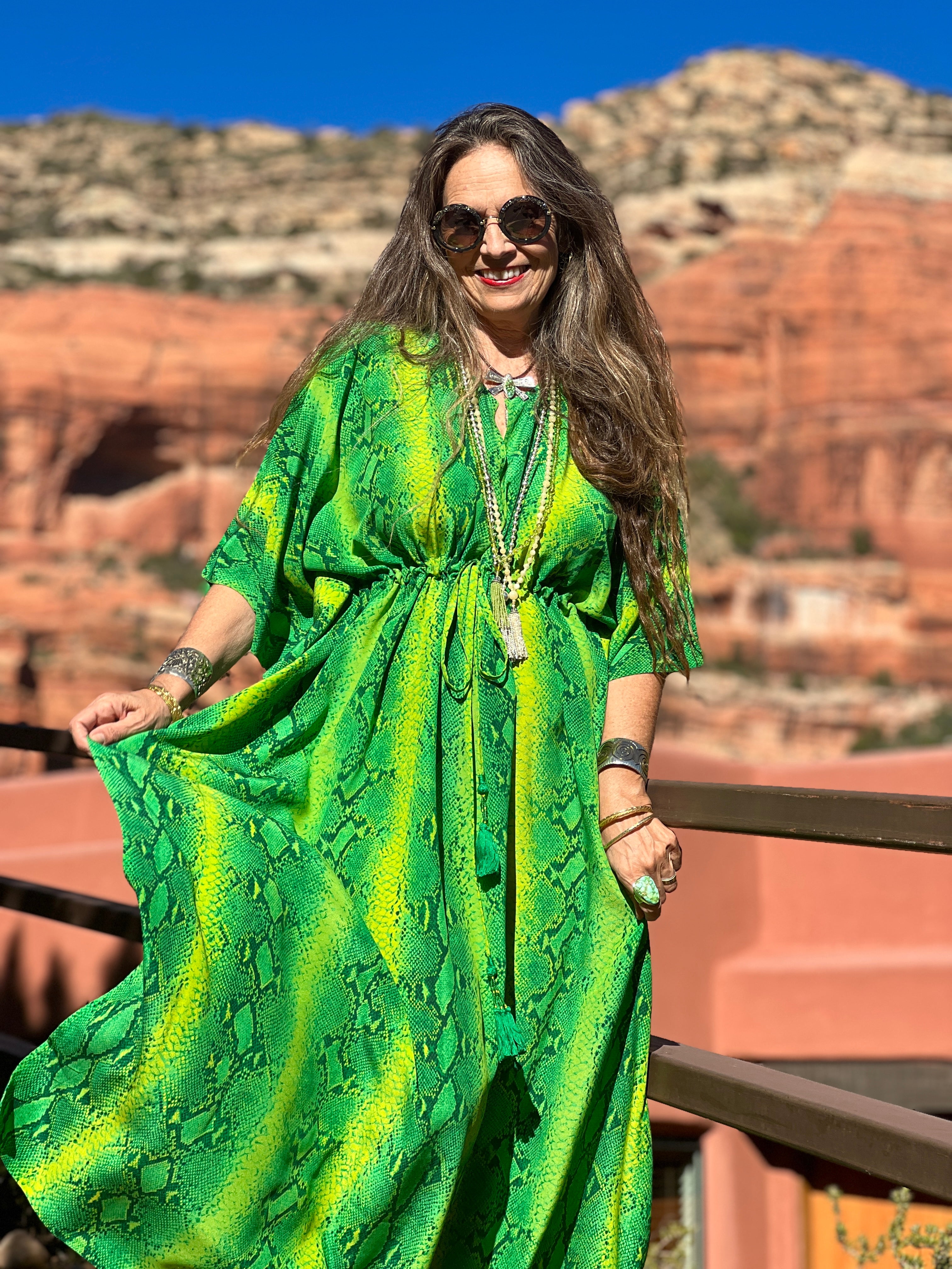 Emerald Green Serpente Italian Silk Maxi