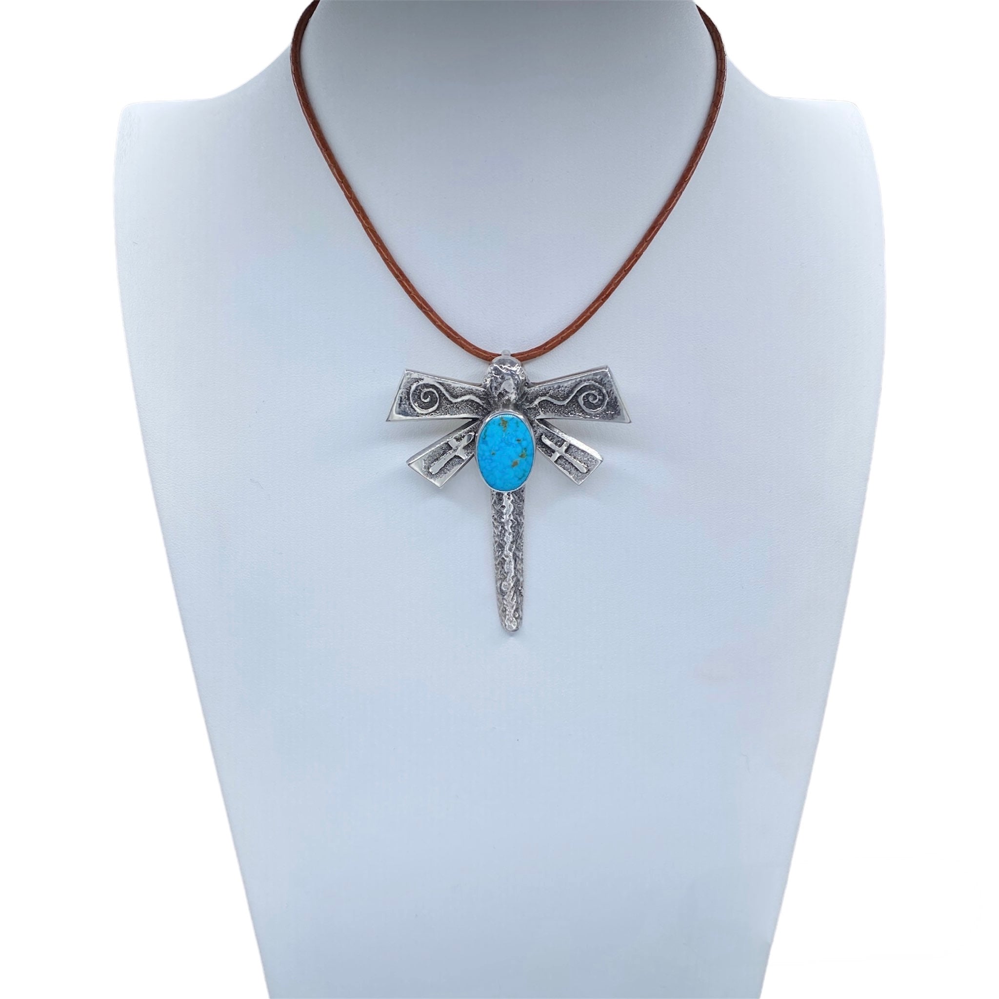 KINGMAN TURQUOISE NAVAJO SILVER DRAGONFLY PENDANT