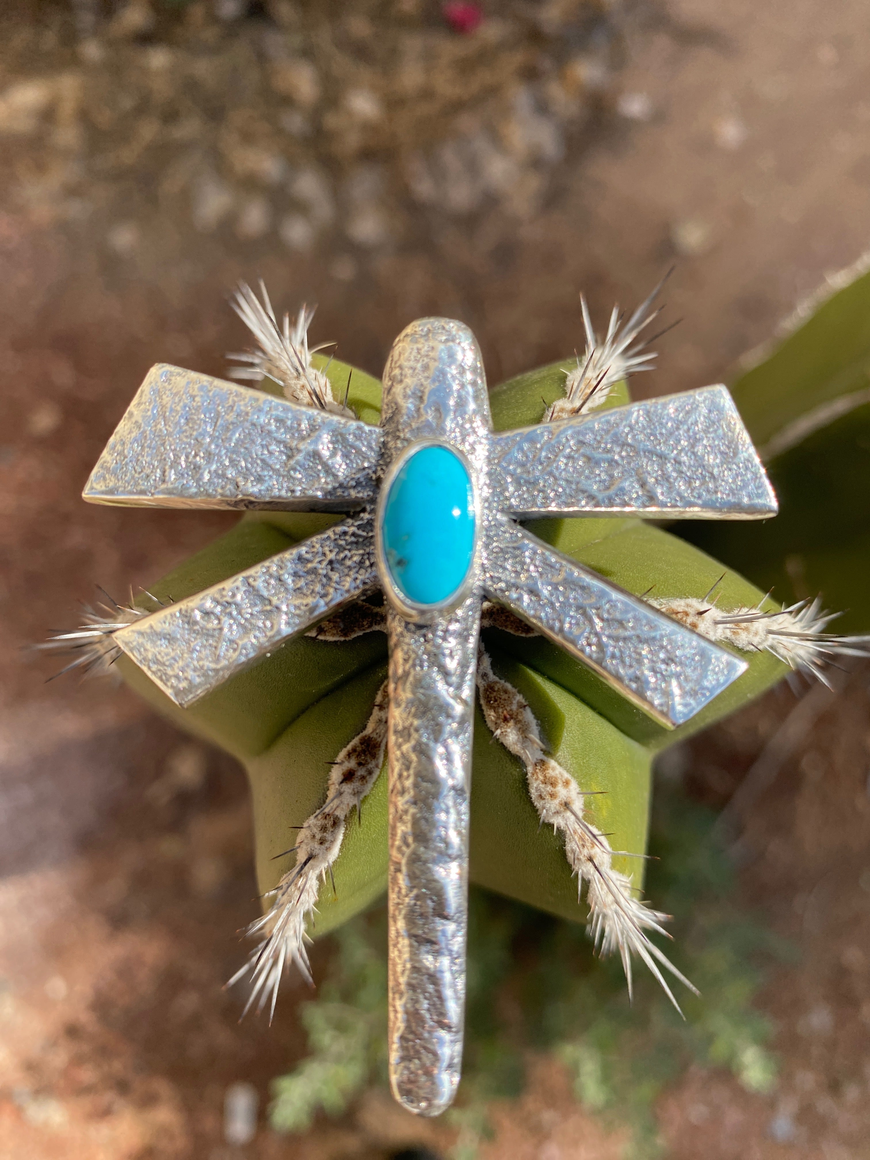 Sleeping Beauty Turquoise Navajo Silver Mini Dragonfly Pendant