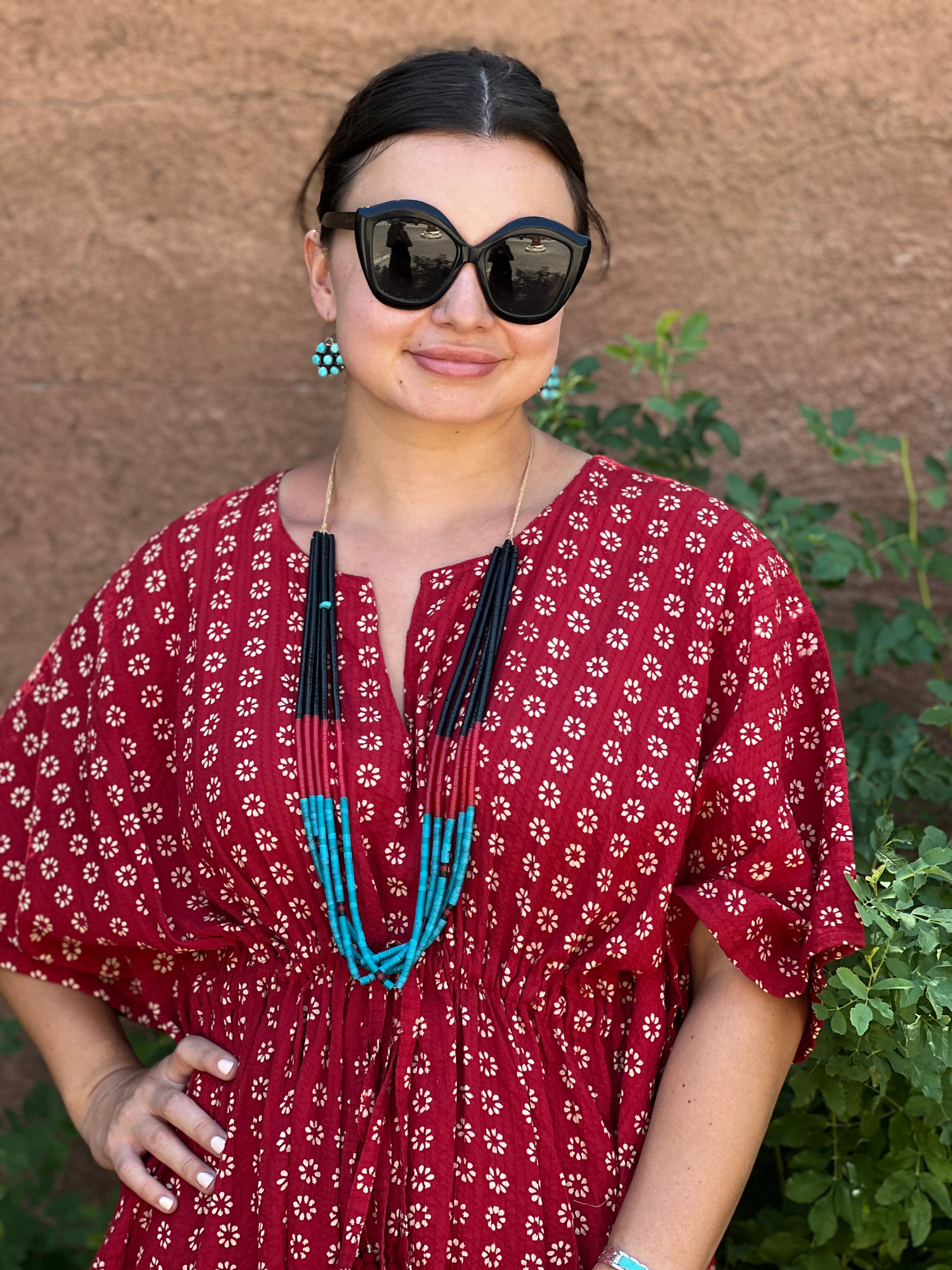 Jet, Turquoise and Coral Heishi Necklace