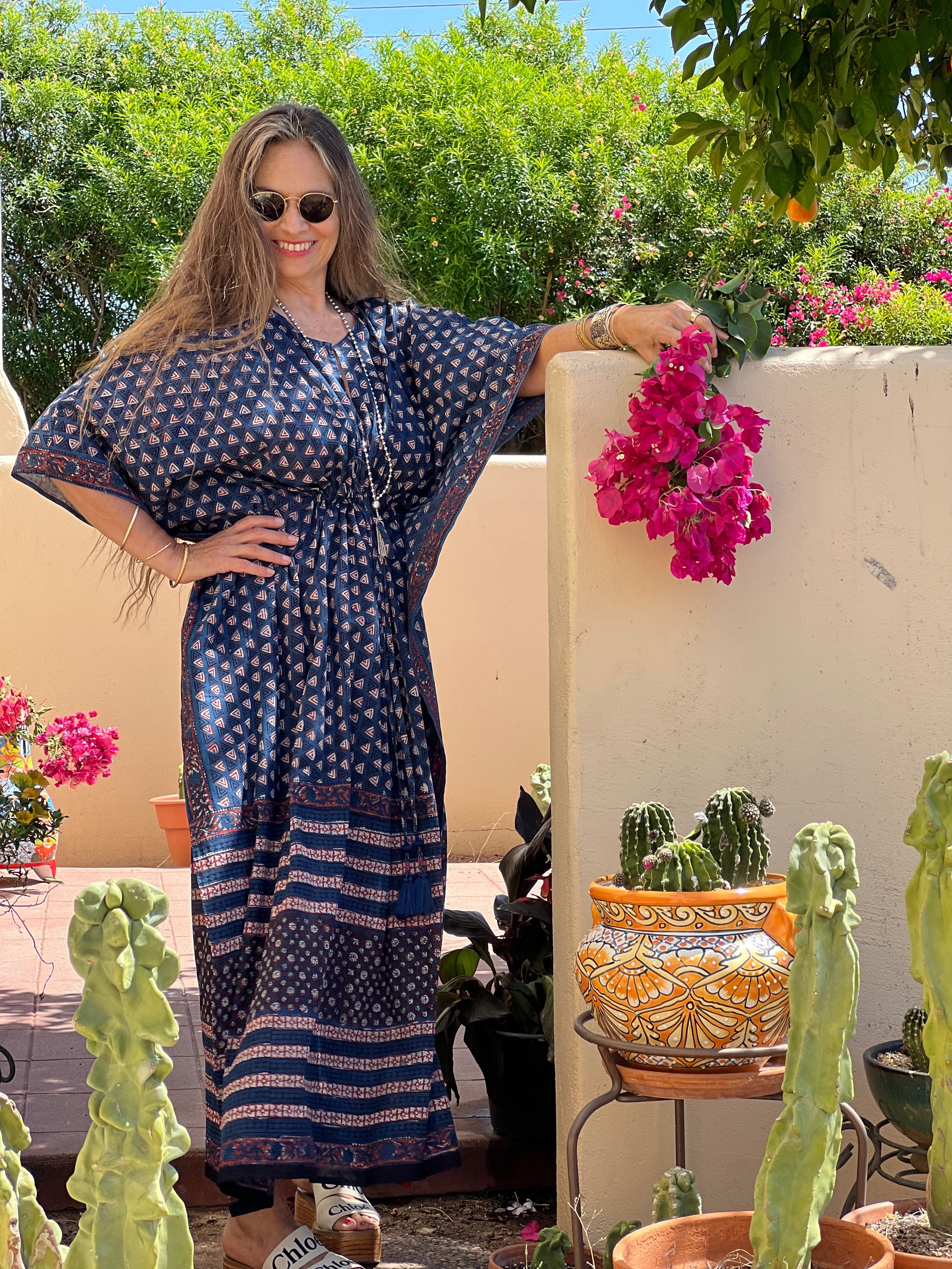 Indira Natural Indigo Maxi Kaftan Dress
