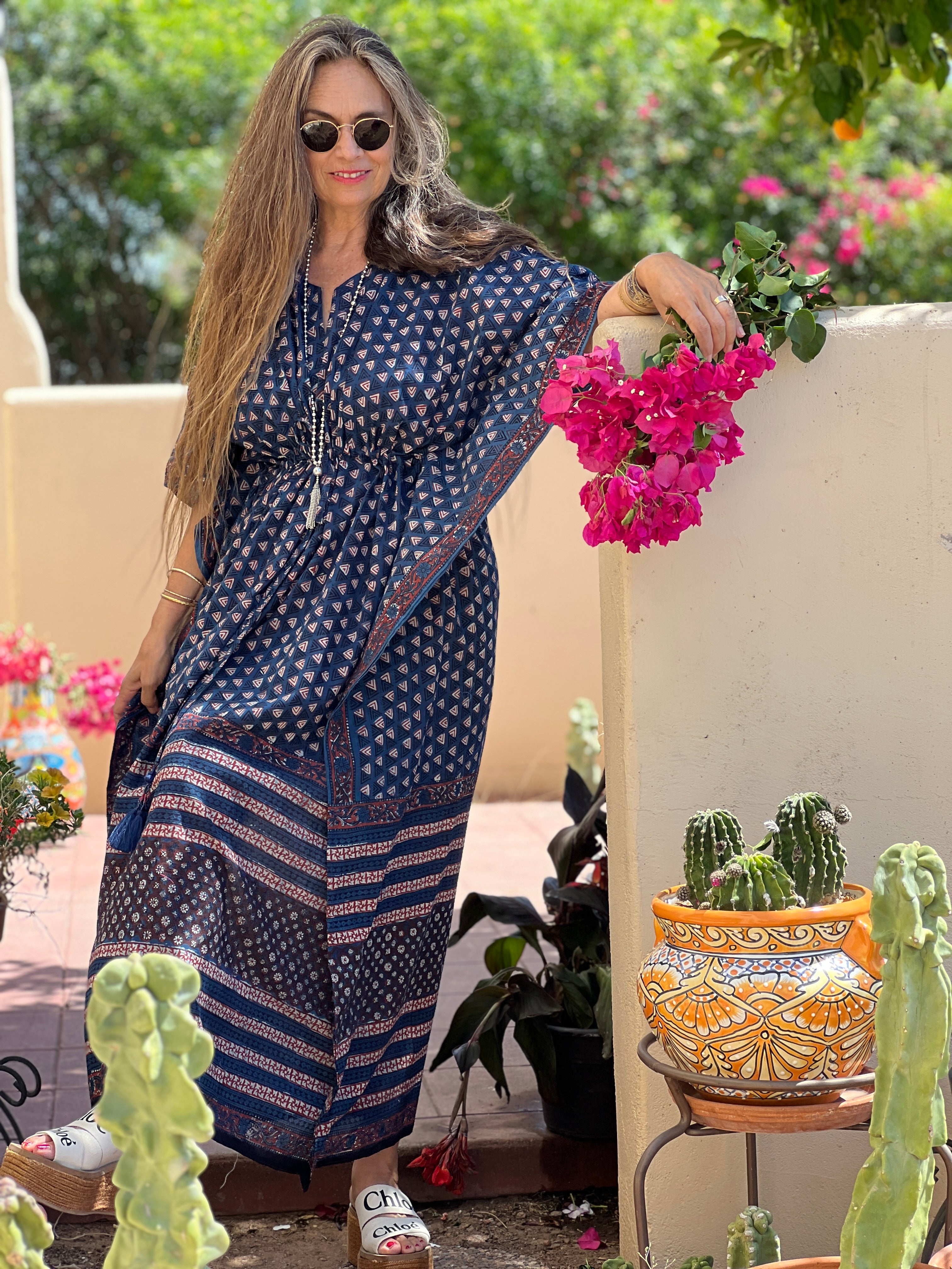 Indira Natural Indigo Maxi Kaftan Dress