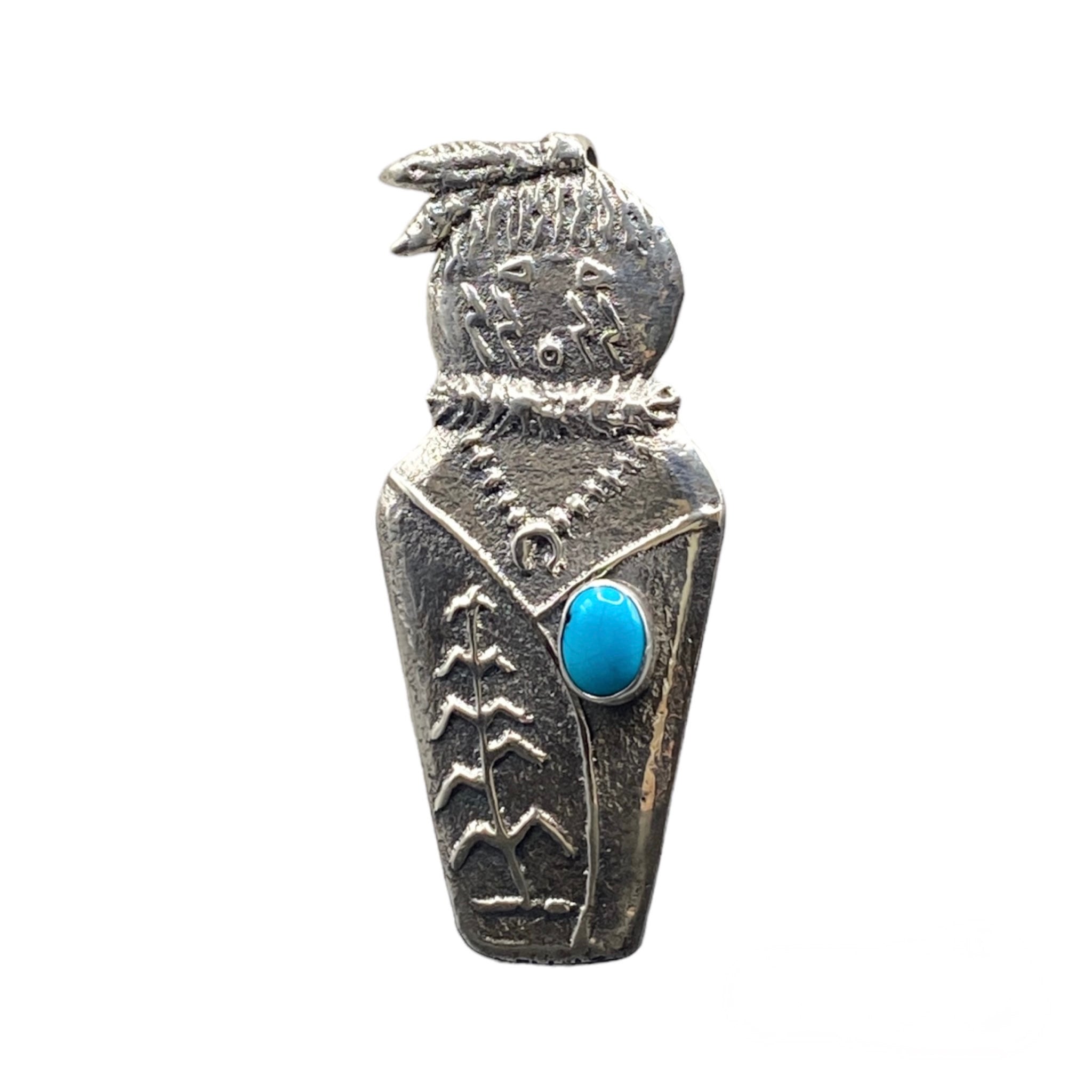 Sleeping Beauty Turquoise and Silver Navajo Corn Maiden Necklace Tufa Cast
