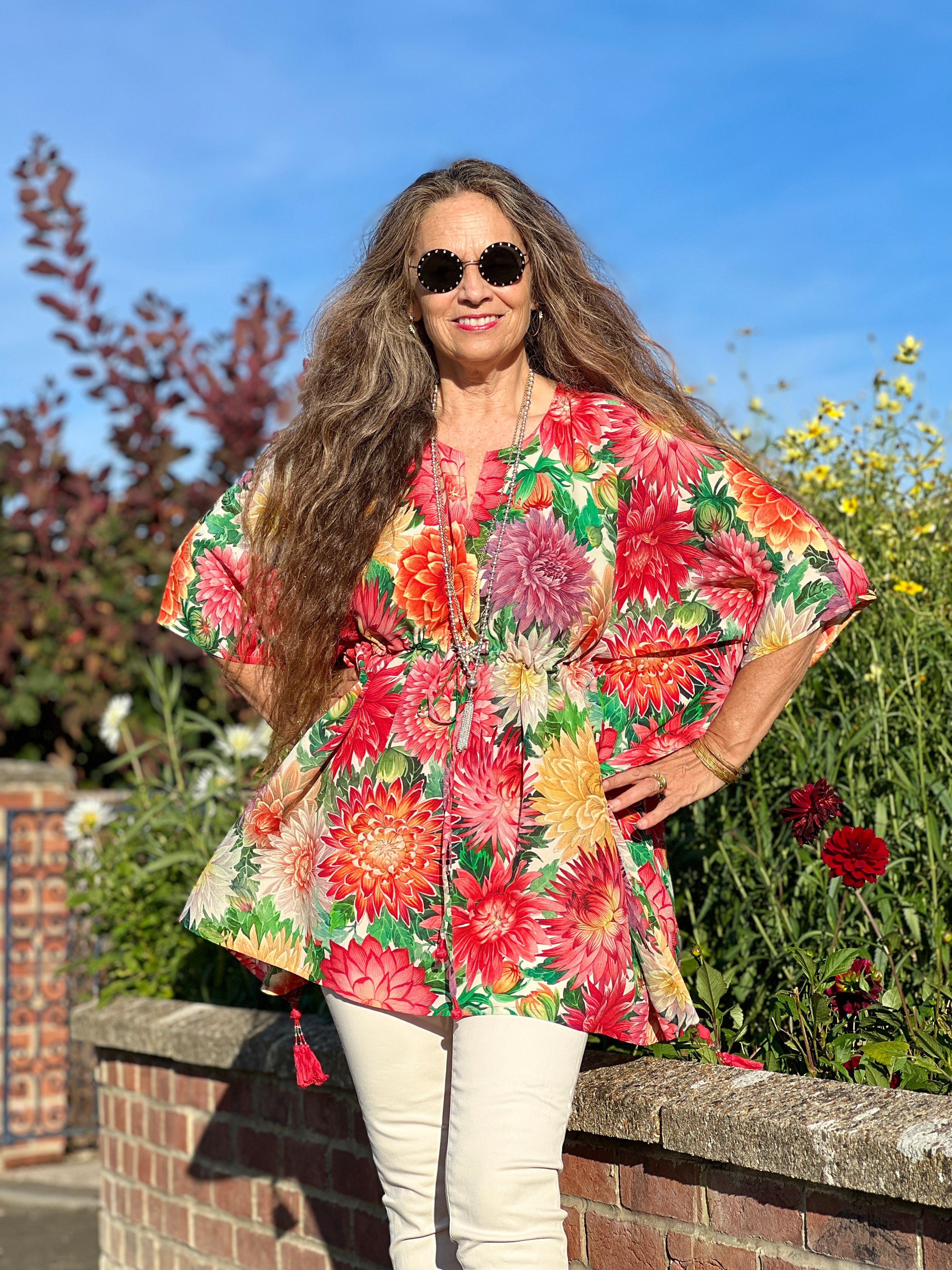 Dolce Dahlias Italian Silk Short Kaftan