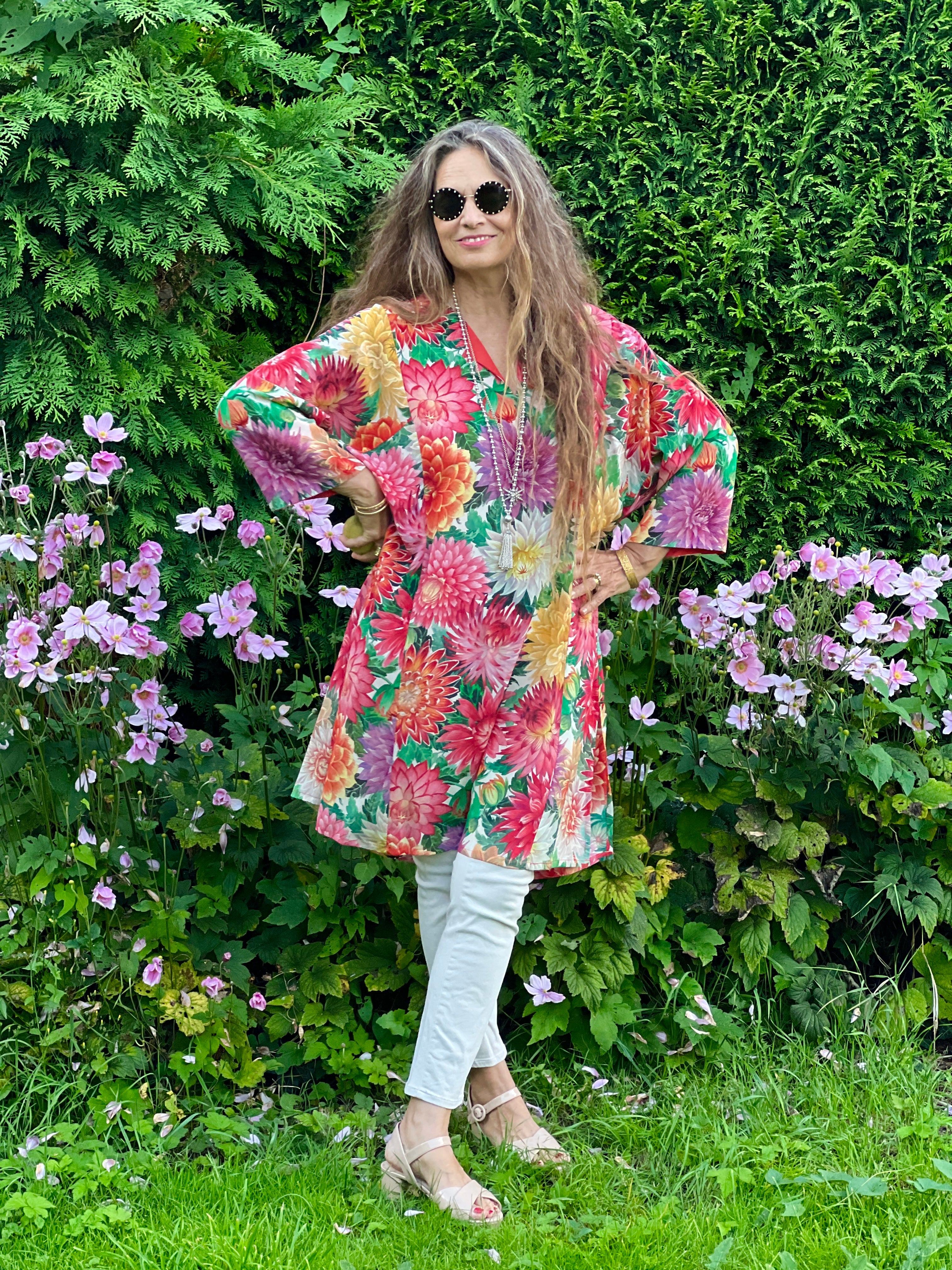 Dolce Dahlias Italian Silk Tunic