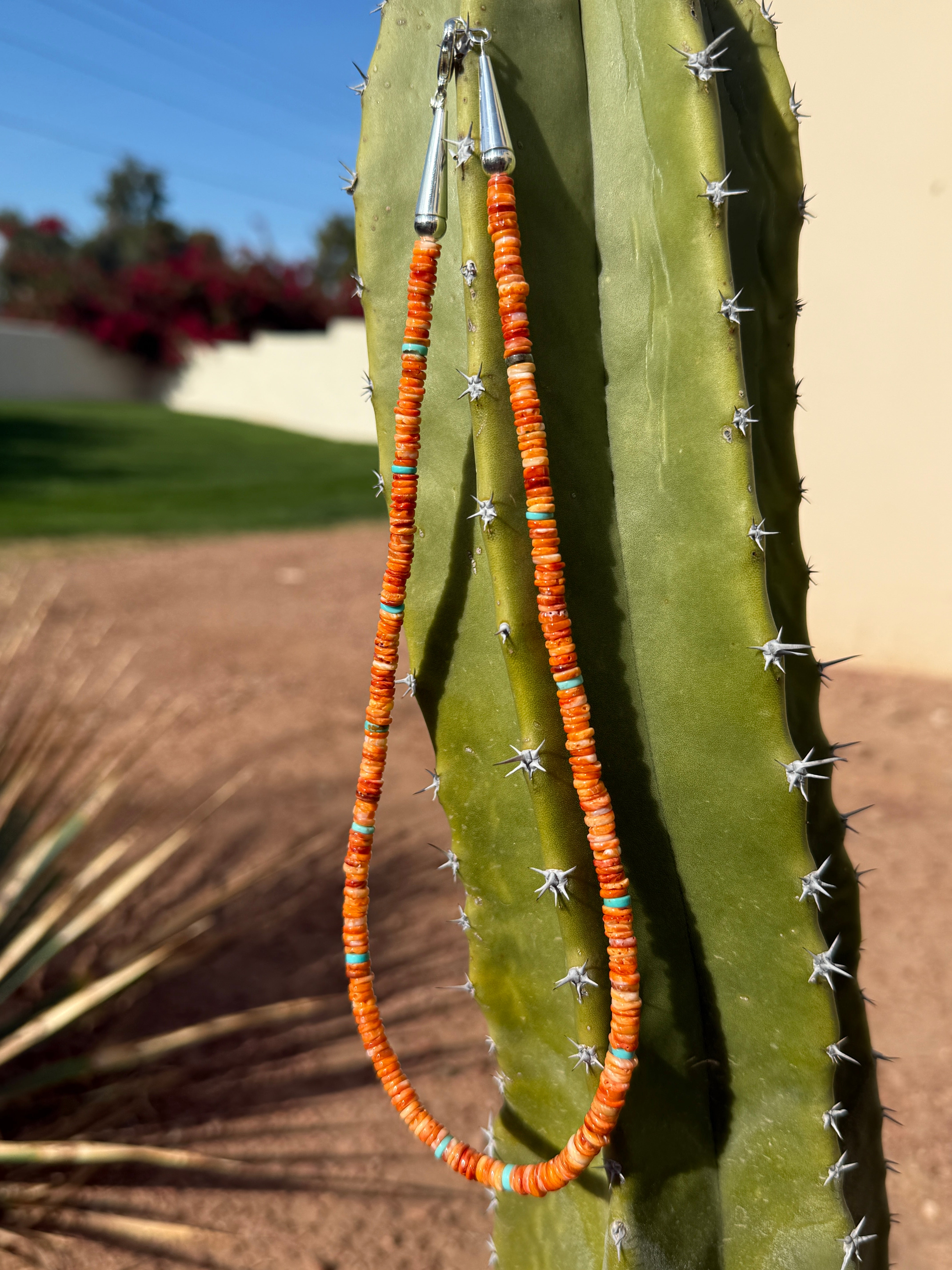Orange and Red Spiny Oyster and Turquoise Necklace