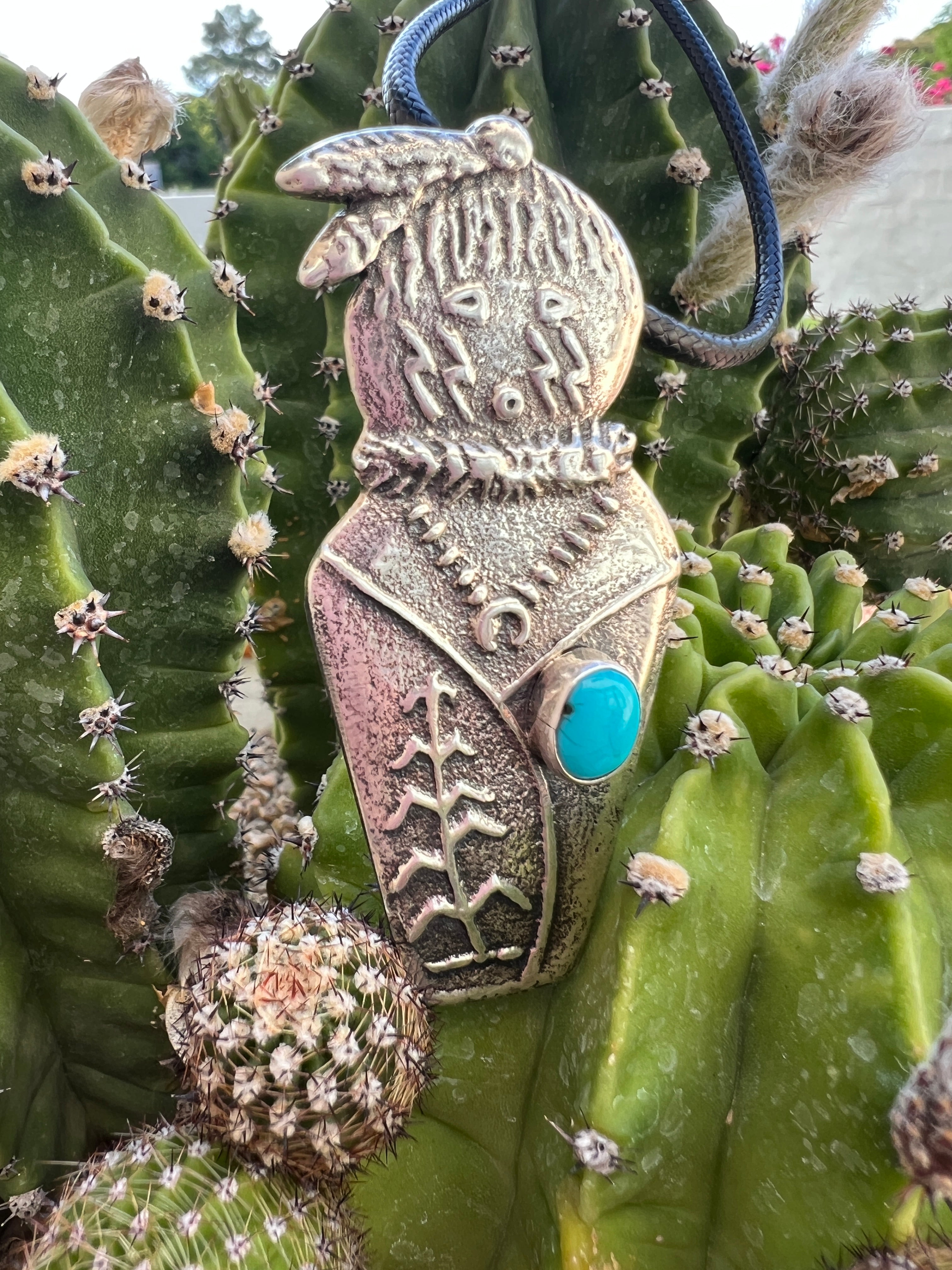 Sleeping Beauty Turquoise and Silver Navajo Corn Maiden Necklace Tufa Cast