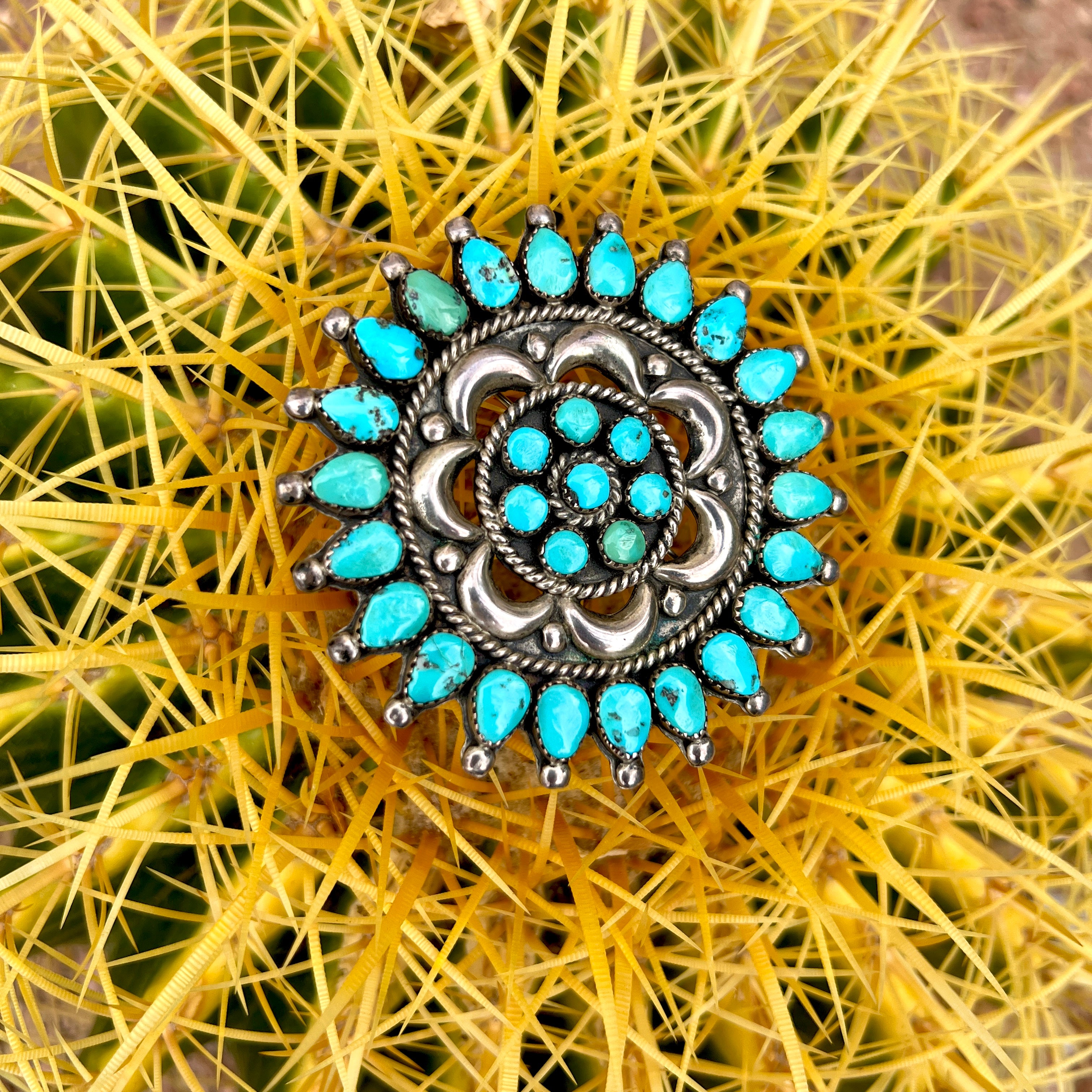 Vintage Navajo Sleeping Beauty Turquoise Cluster Silver Pin/Pendant Necklace