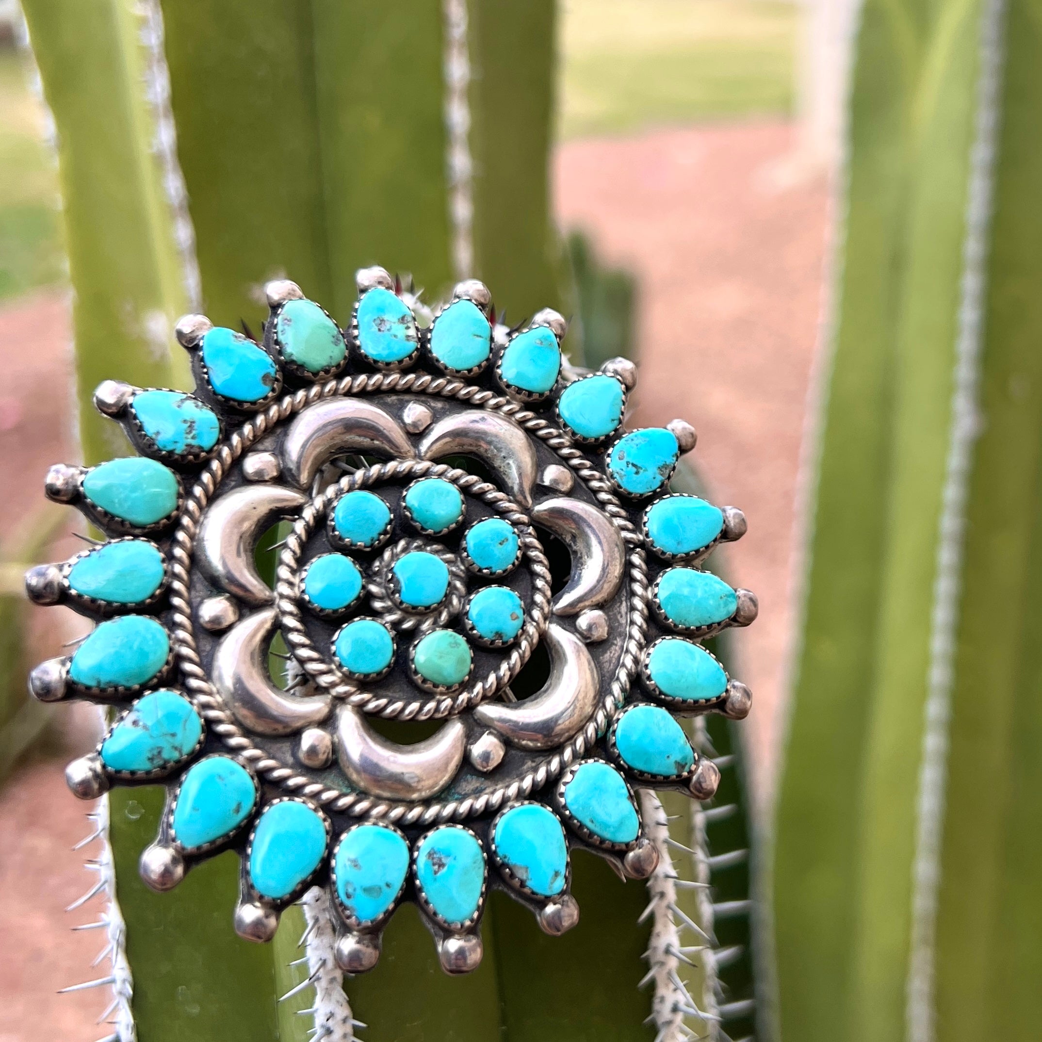 Vintage Navajo Sleeping Beauty Turquoise Cluster Silver Pin/Pendant Necklace