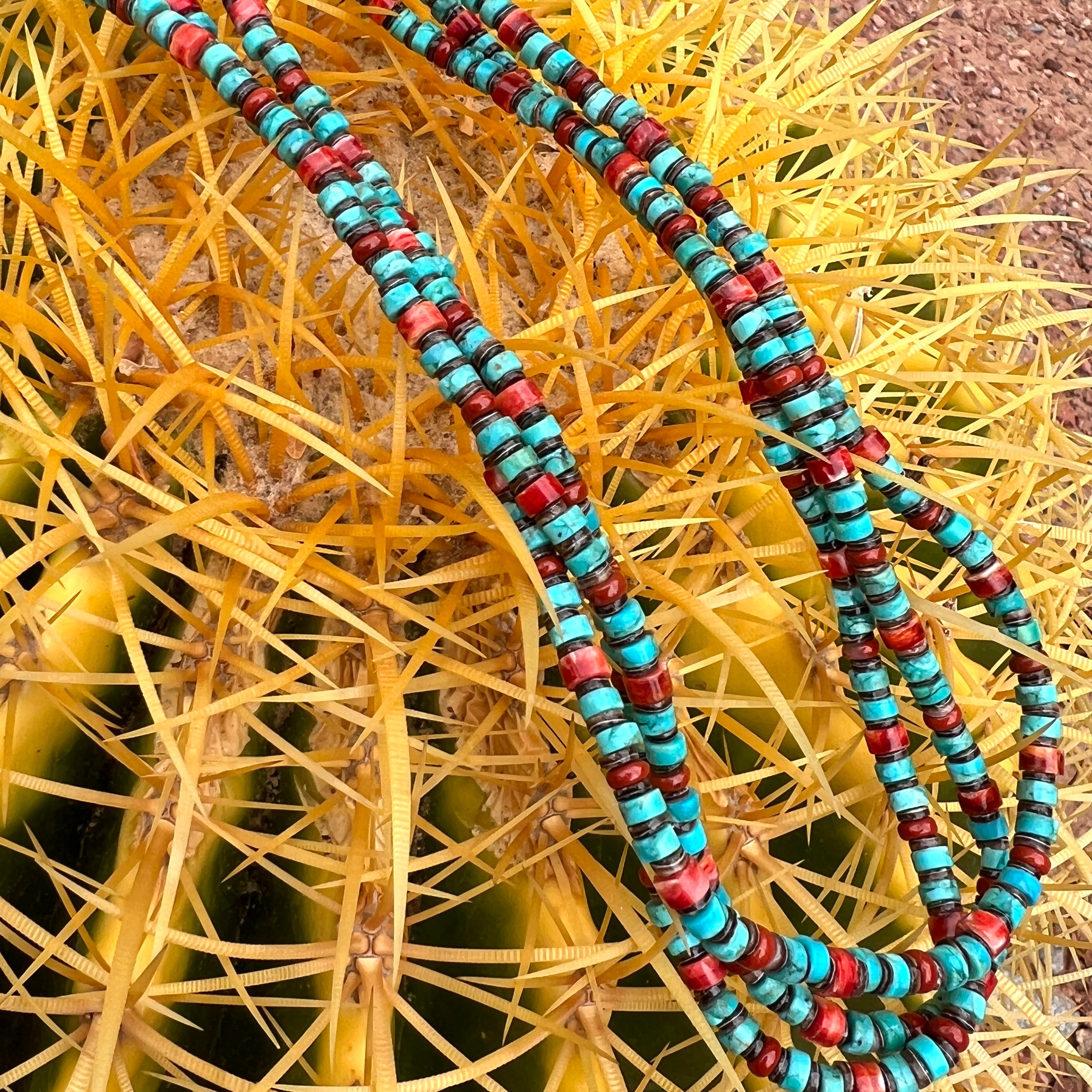 Turquoise, Pen Shell, and Apple Coral Necklace Santo Domingo