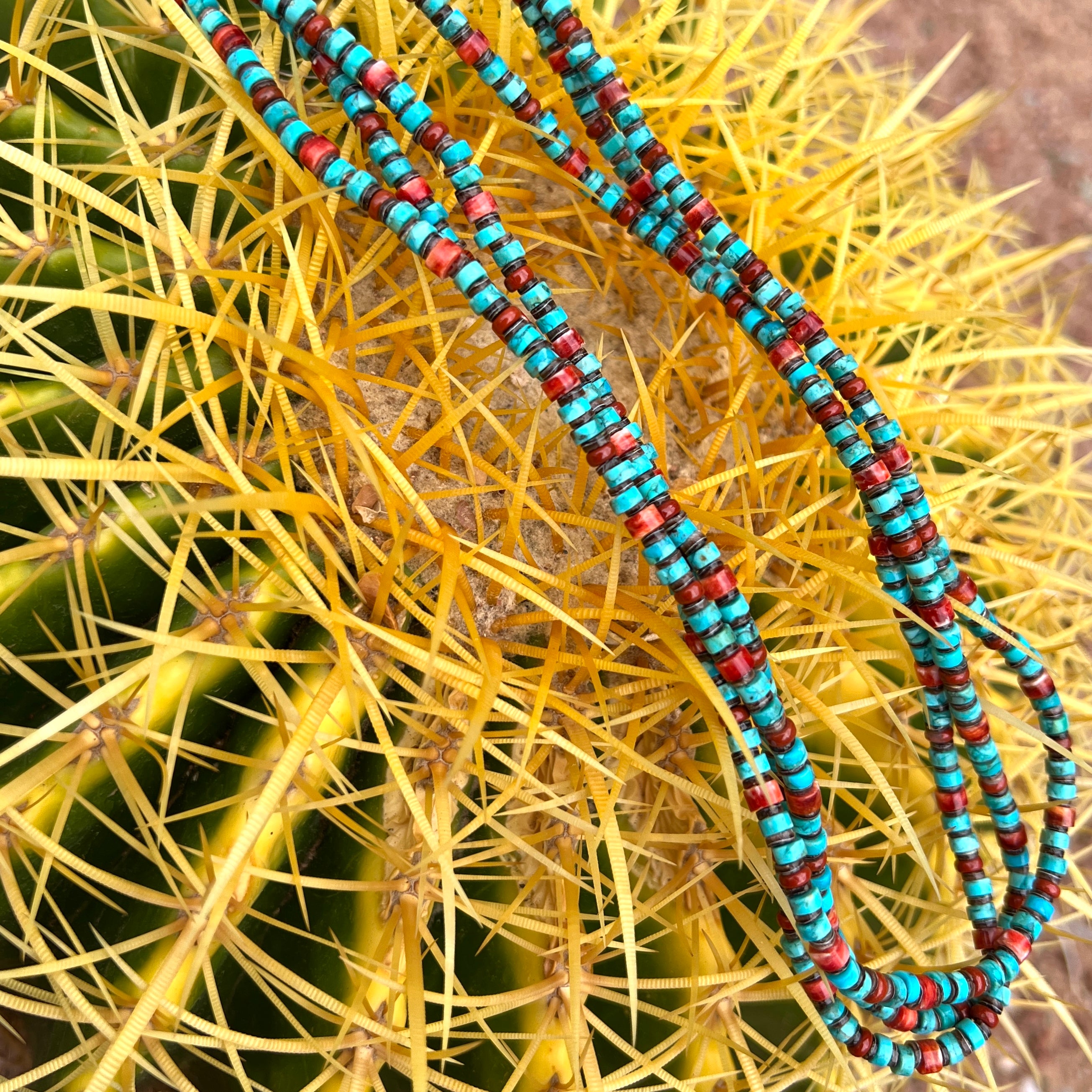 Turquoise, Pen Shell, and Apple Coral Necklace Santo Domingo